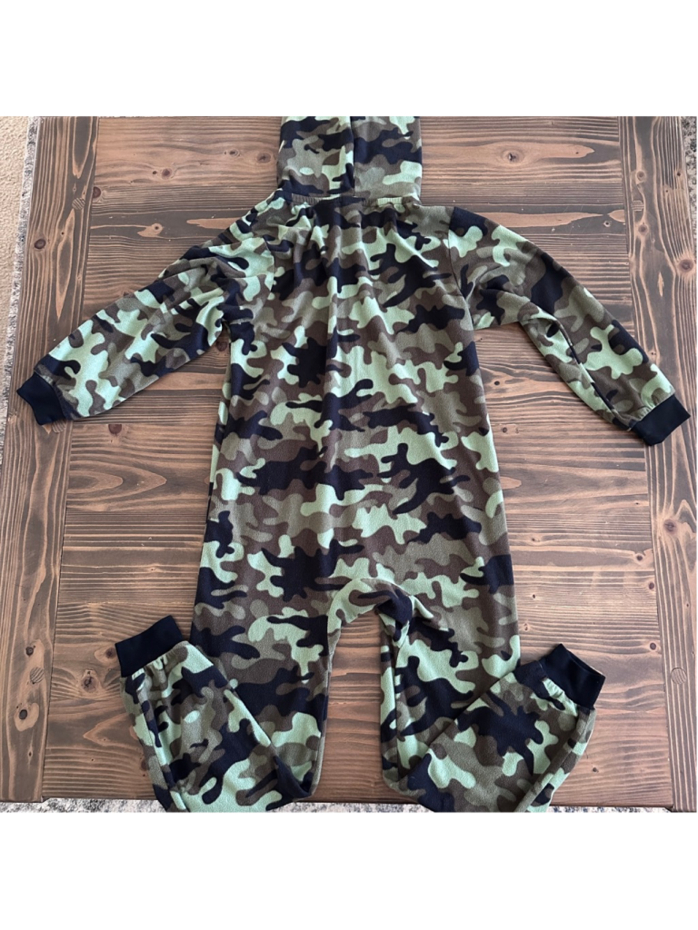 PJ Place Boys Camo Pajamas One Piece Hooded Fleece Size 7/8 - Picture 5 of 5